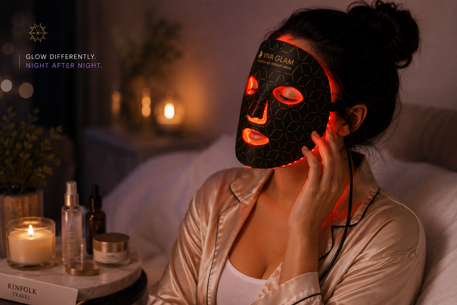 Vivaglam photon LED therapy mask in a night routine