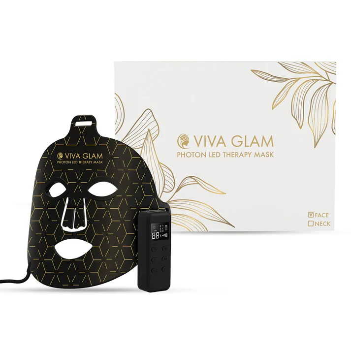 Photon LED Therapy Face Mask sitting next to its packaging in soft daylight